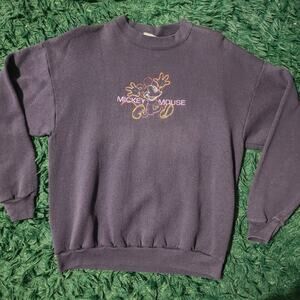 Vintage Mickey Mouse Embroidered Crewneck Sweatshirt Made USA Large 90s Black